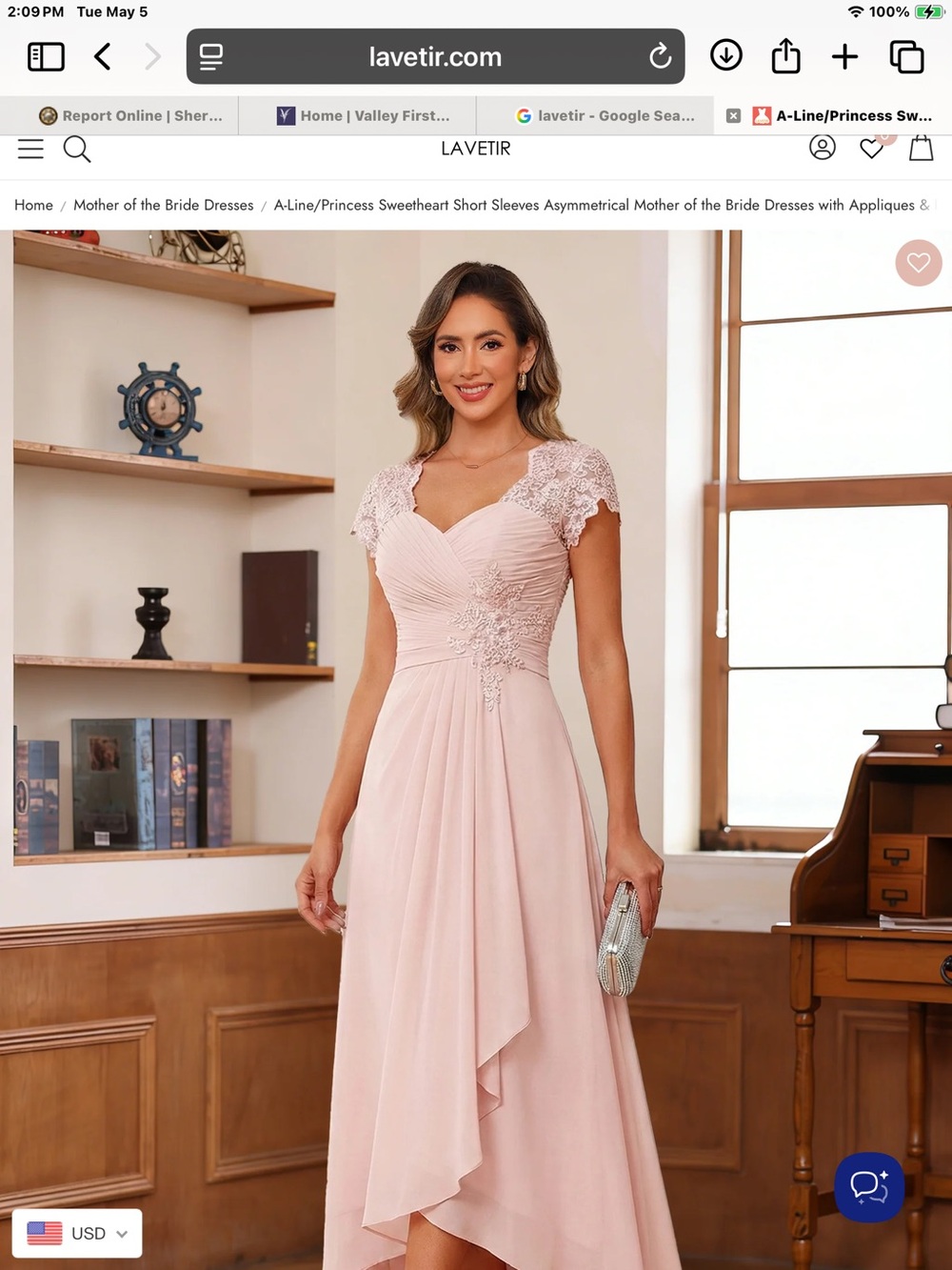 Elegant Pink Lace Cap-Sleeve Evening Dress